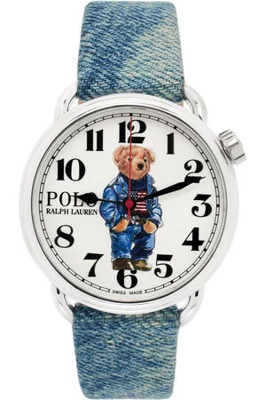 Ralph Lauren Silver & Blue Denim Polo Bear Steel Watch