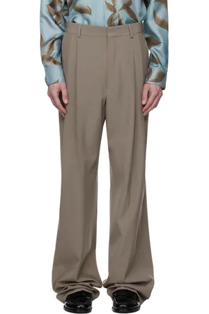 DRIES VAN NOTEN Gray Wool Straight Trousers