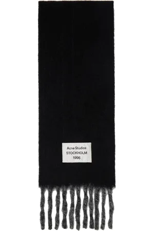 Acne Studios Black & Gray Logo Label Fringed Scarf