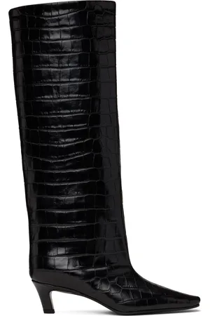 Totême Brown Croco-Embossed Wide Shaft Tall Boots