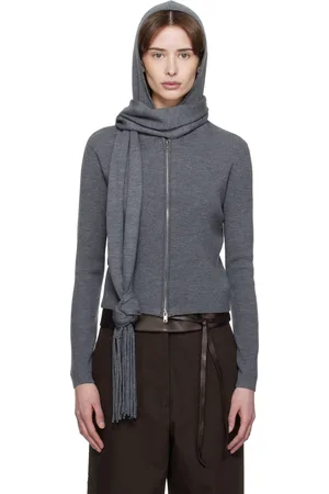 AARON ESH Gray Knitted Scarf & Hoodie Set