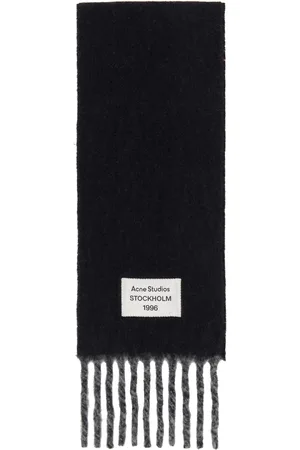 Acne Studios Black & Gray Logo Label Fringed Scarf