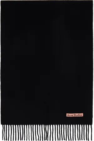 Acne Studios Black Fringe Wool Narrow Scarf