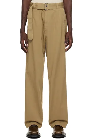 DRIES VAN NOTEN Beige Straight Belted Trousers