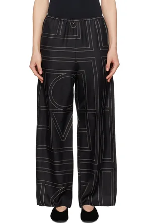 Totême Black Monogram Silk PJ Lounge Pants