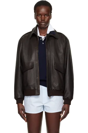 HOMMEGIRLS Brown Oversized Leather Bomber Jacket