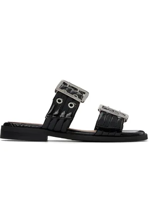 Ganni Black Feminine Buckle Two-Strap Sandals