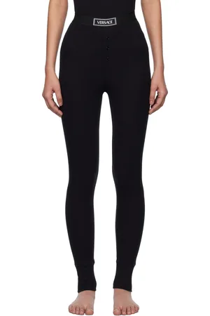 VERSACE Black 90s Vintage Logo Ribbed Leggings