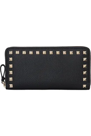 VALENTINO GARAVANI Black Rockstud Zippered Wallet