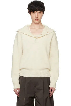 AMOMENTO Off-White Button Neck Knit Polo
