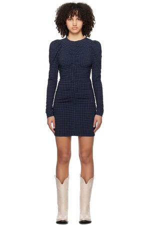 Ganni Blue & Black Ruched Minidress