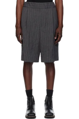 DRIES VAN NOTEN Navy Pleated Bermuda Shorts