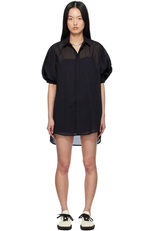 SACAI Black High Twist Voile & Nylon Twill Minidress
