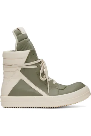 Rick Owens Green & Off-White Hollywood Geobasket Sneakers