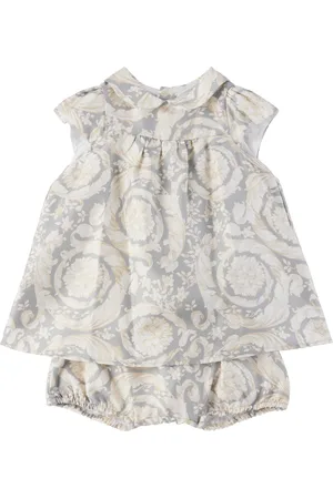 VERSACE Baby Gray Barocco Dress & Bloomers Set