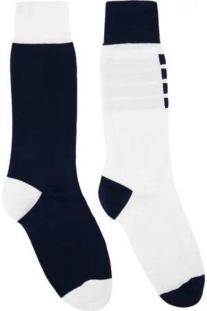 Thom Browne White & Navy Fun Mix Classic 4-Bar Mid Calf Socks