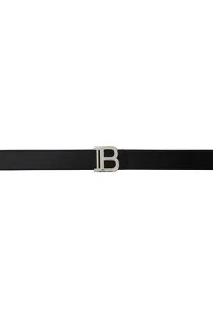 Balmain Black Smooth Leather B Belt