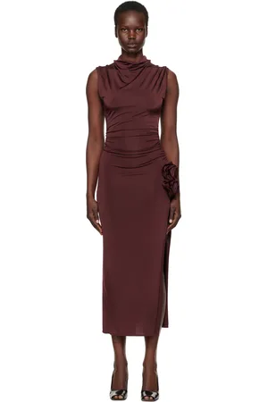 MAGDA BUTRYM Burgundy Draped High Neck Midi Dress