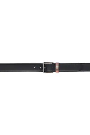 Paul Smith Black Signature Stripe Keeper Leather Belt