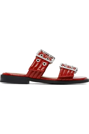 Ganni Red Feminine Buckle Two-Strap Sandals