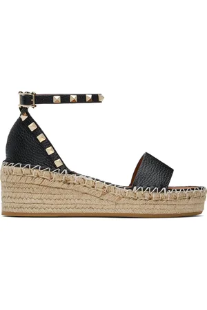 VALENTINO GARAVANI Black Rockstud Open Toe Flatform Flat Sandals