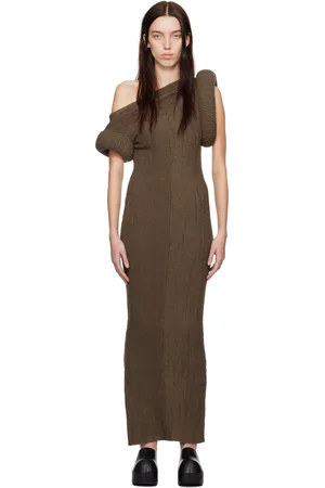 Acne Studios Brown Asymmetric Knit Maxi Dress