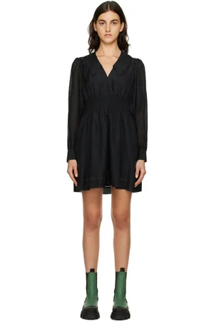 Ganni Black Crinkled Minidress