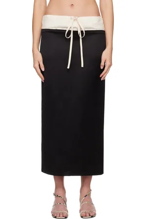 Khaite Black & Off-White Chet Midi Skirt