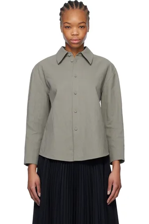 Jil Sander Gray Cropped Linen Shirt