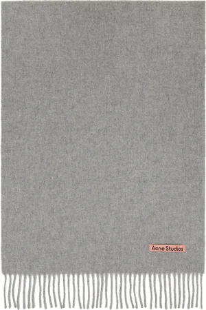 Acne Studios Gray Narrow Fringe Wool Scarf