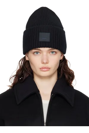 Acne Studios Black Large Face Logo Beanie