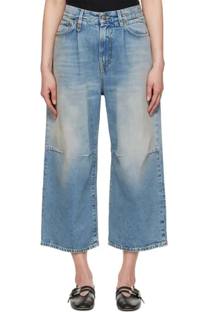 R13 Blue Cropped Wide Leg Jeans