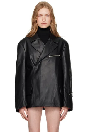 Maison Margiela Black Double-Breasted Leather Jacket