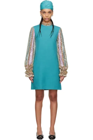 VALENTINO Blue Embroidered Crepe Couture Minidress
