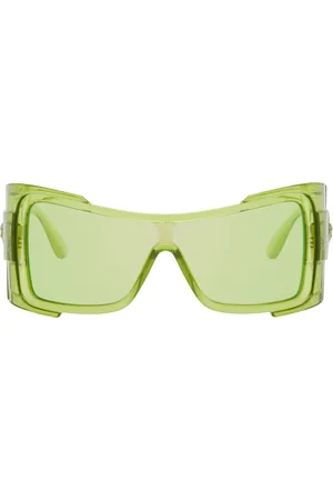 VERSACE Green Oversize Wrap Acetate Sunglasses