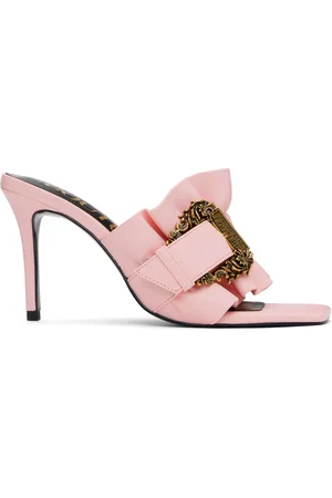 VERSACE Pink Baroque Buckle Emily Mules