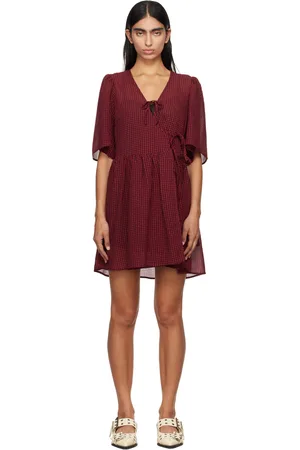 Ganni Red & Black Tie String Wrap Minidress
