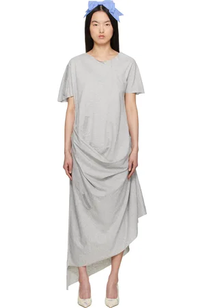 ASHLEY WILLIAMS Gray Comb Embossed Draped Midi Dress