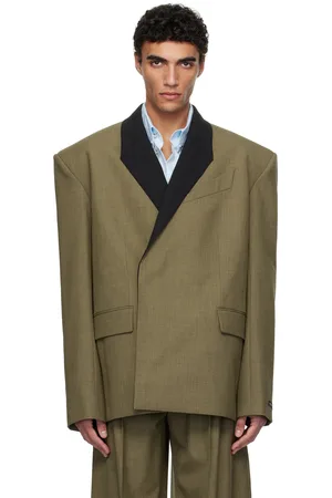 MUGLER Khaki Contrasted Collar Tailored Blazer