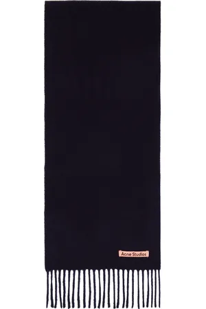 Acne Studios Navy Skinny Fringe Wool Scarf