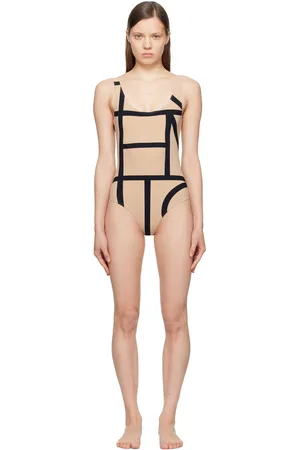 Totême Beige & Black Monogram Swimsuit