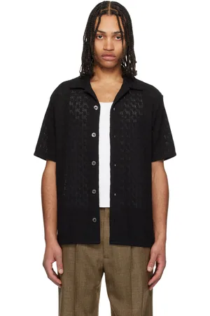 DUNST Black Crochet Open Collared Shirt