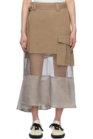 SACAI Beige Mix Denim Maxi Skirt