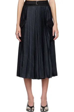 SACAI Black Windowpane Midi Skirt