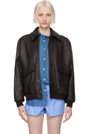 HOMMEGIRLS Brown Oversized Leather Bomber Jacket