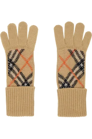Burberry Beige Check Cashmere Blend Gloves