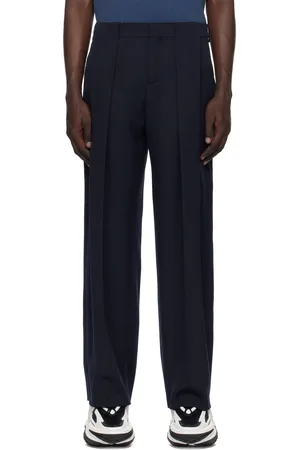 Balmain Navy Pleated Grain De Poudre Trousers
