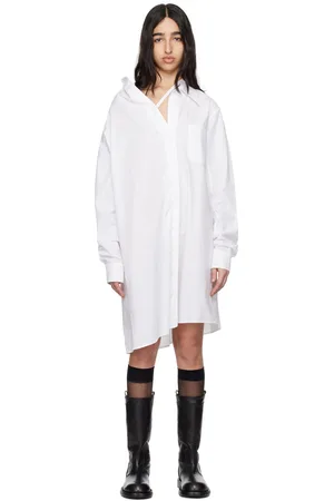 ANN DEMEULEMEESTER White Halina Dropped Shoulder Shirt Minidress