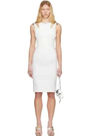 VERSACE White Cotton Twill Midi Dress