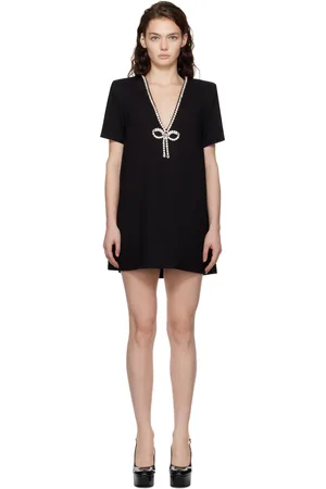 AREA Crystal Bow V-Neck T-shirt Minidress